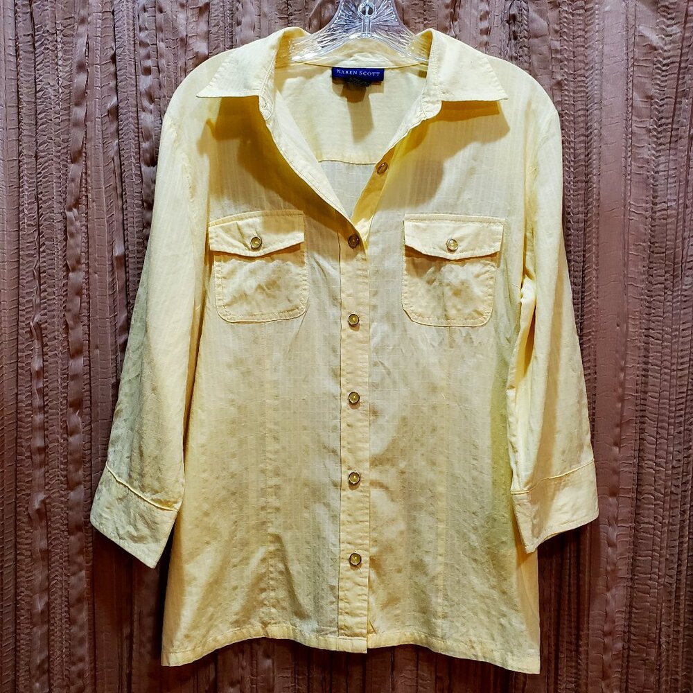 Karen Scott Butter Yellow Button Down Blouse Women's Large